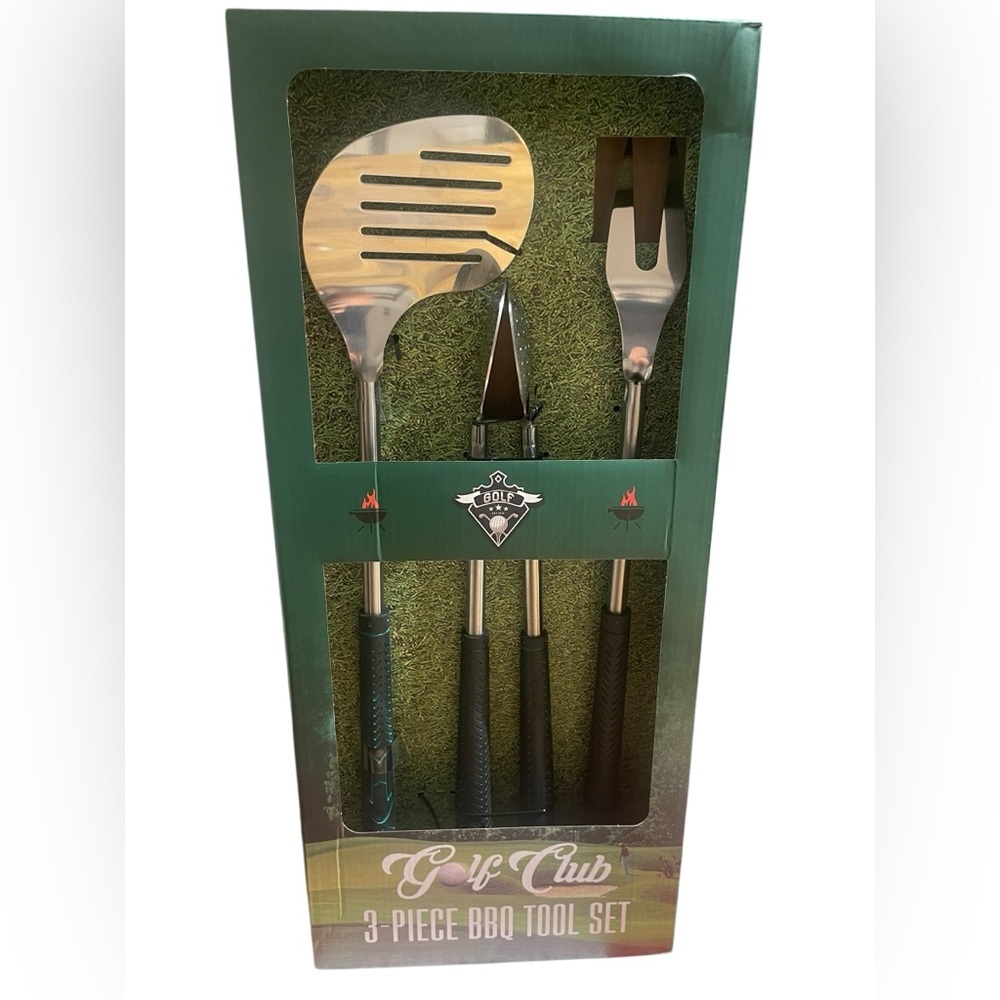 Charcoal Companion Golf Club 3-Piece BBQ Tool Set Stainless Steel New in Box OBO